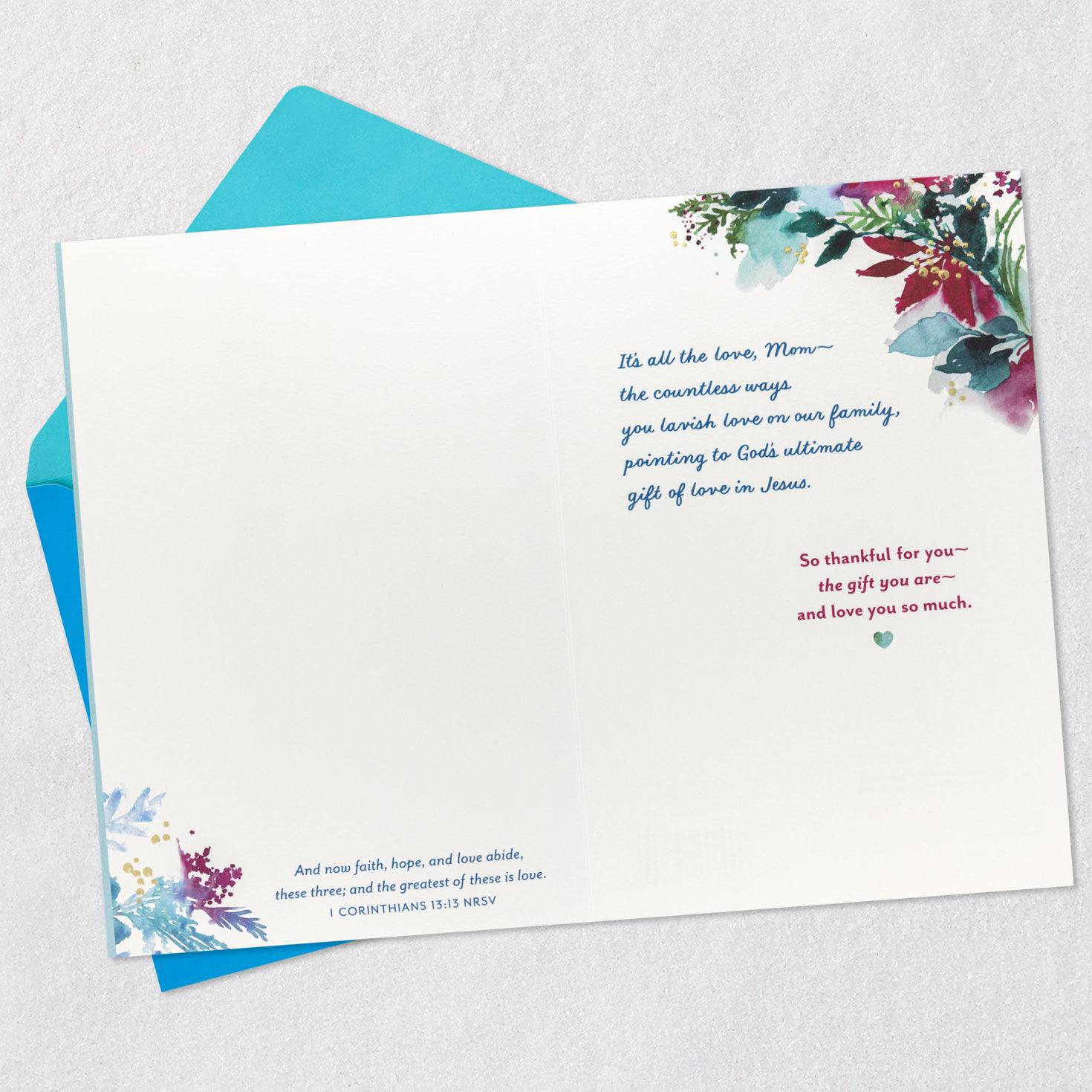 Watercolor Poinsettia Flowers Mom Christmas Card Open Card with Envelope image number 4