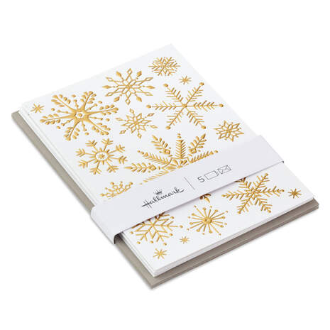 Gold Snowflakes Packaged Christmas Cards, Set of 5, , large