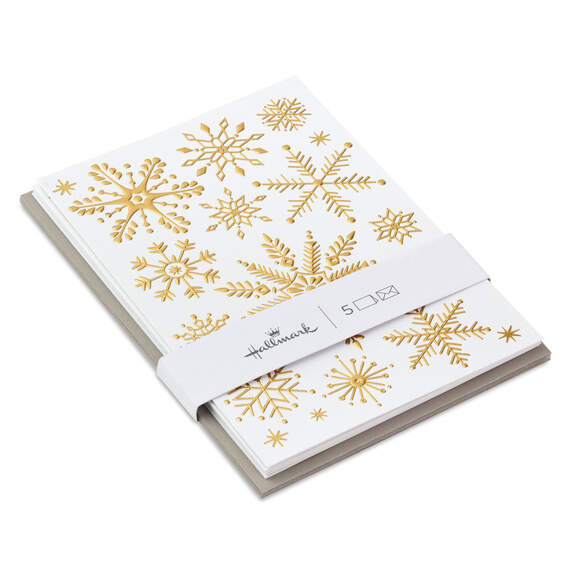 Gold Snowflakes Packaged Christmas Cards, Set of 5, , large image number 1