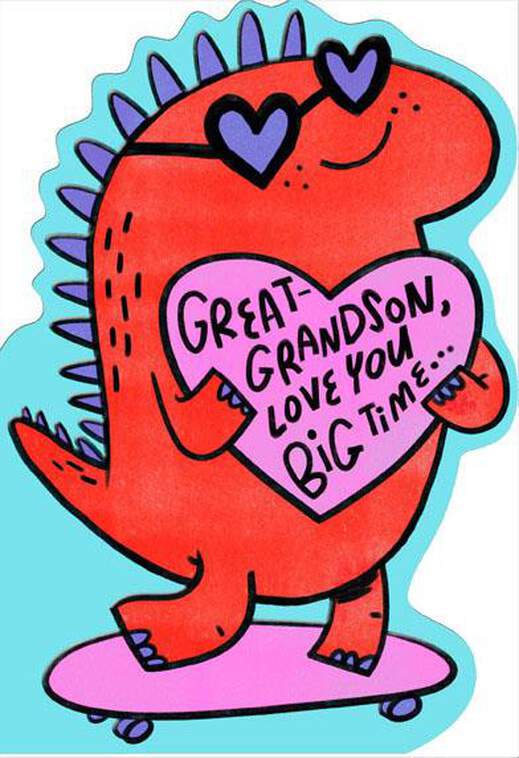 Skateboarding Dinosaur Great-Grandson Valentine Card, , large image number 1
