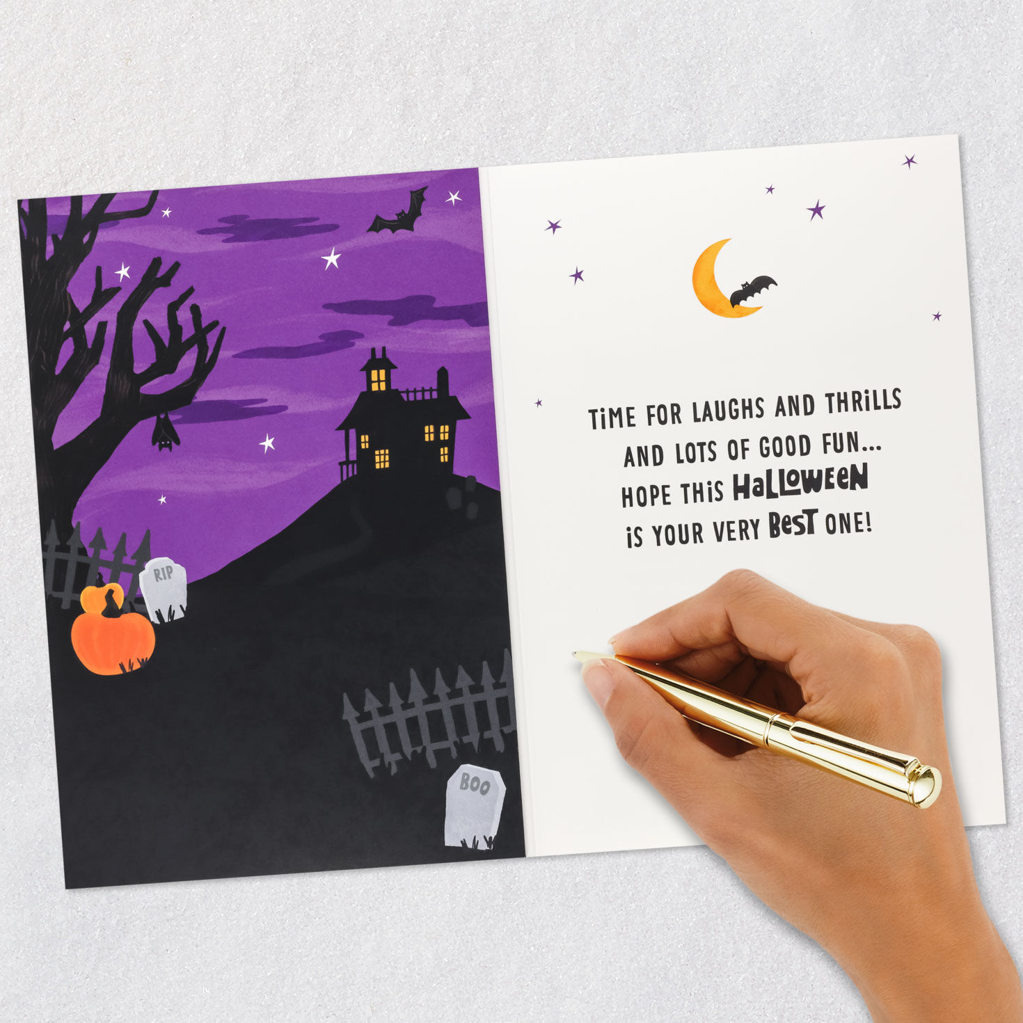 Light Up Pumpkin Purple and Black Halloween Card Signing card image number 6