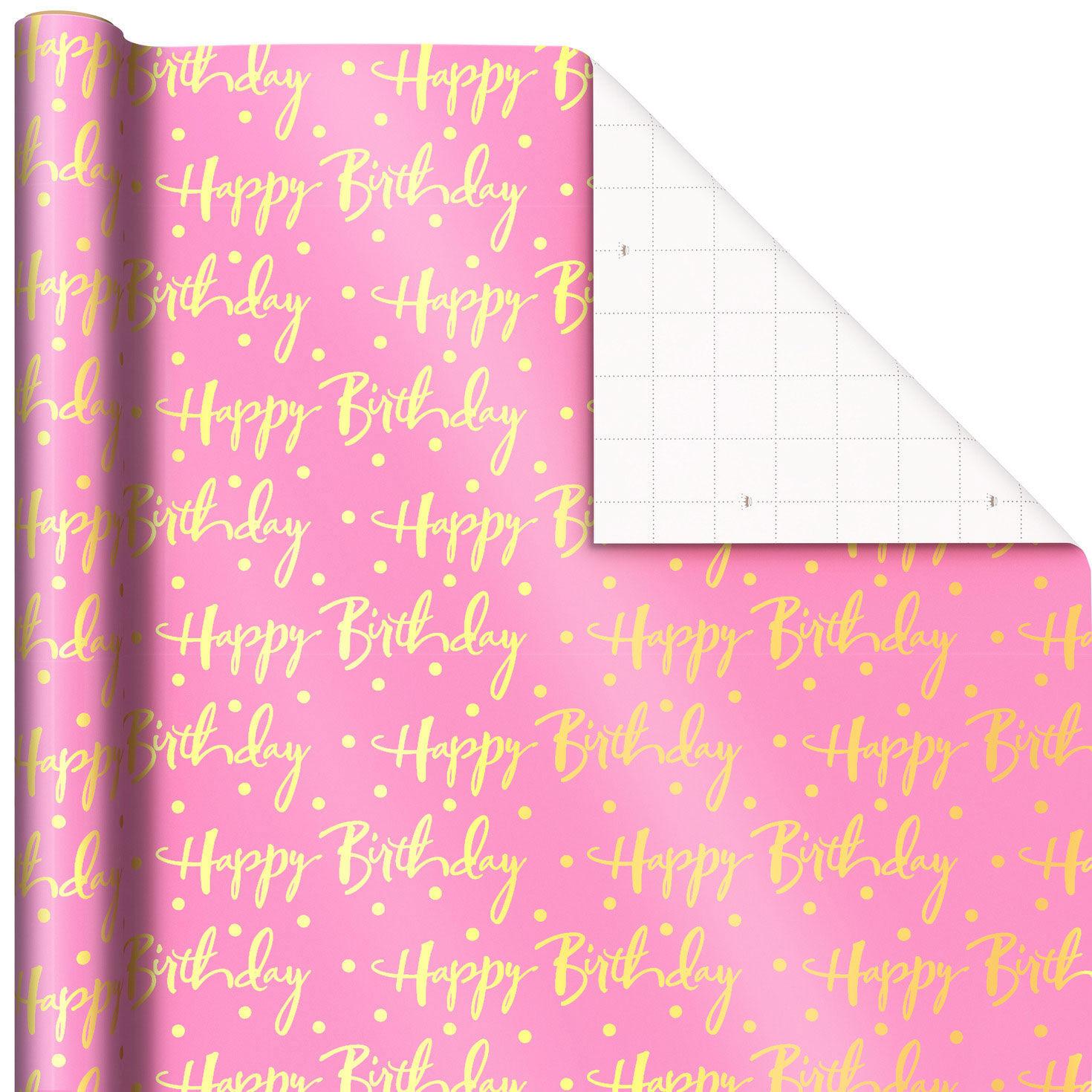 Pink Foil Happy Birthday Wrapping Paper Roll, 15 sq. ft.