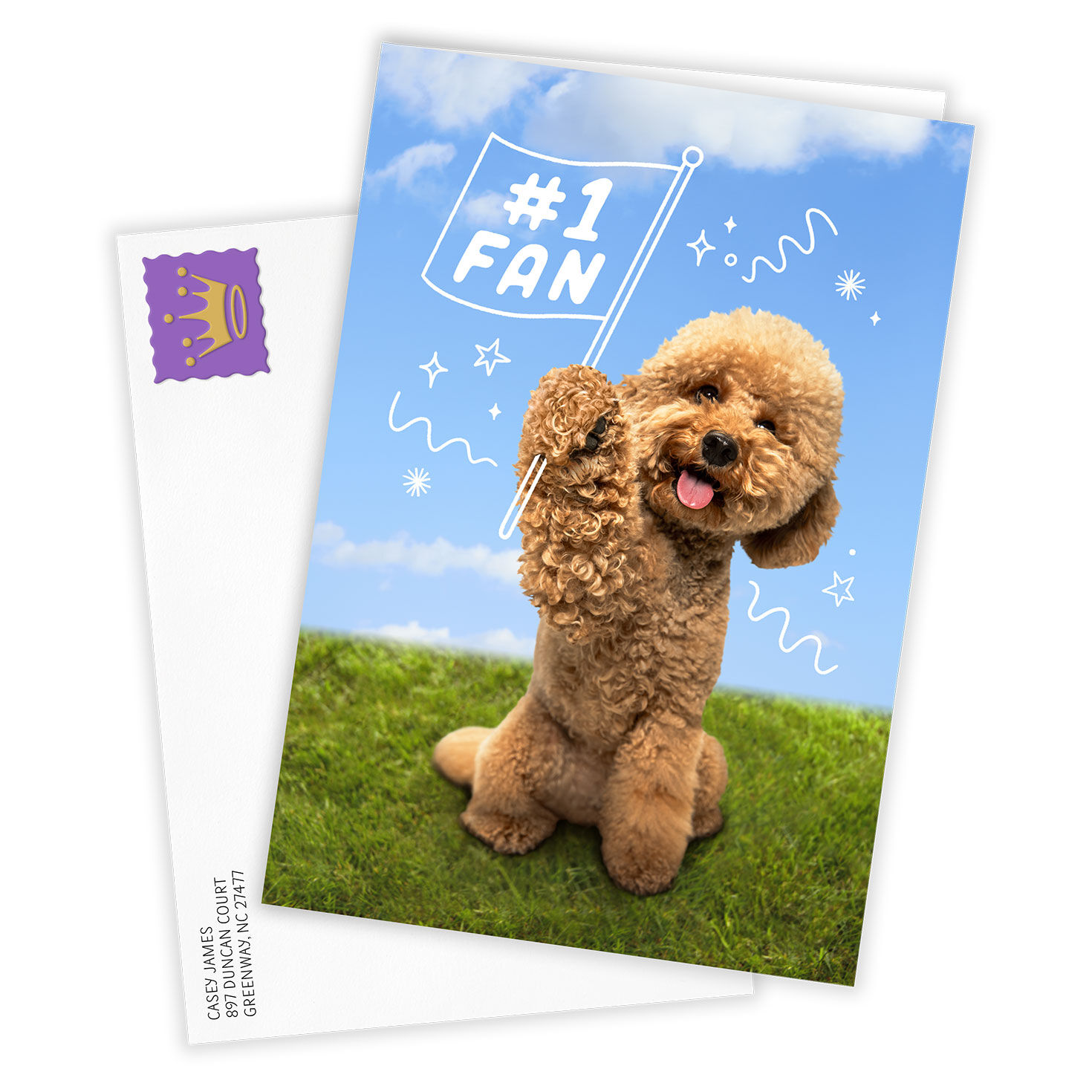 Furry Dog With Fan Flag Personalized Card Card Front with Envelope image number 2