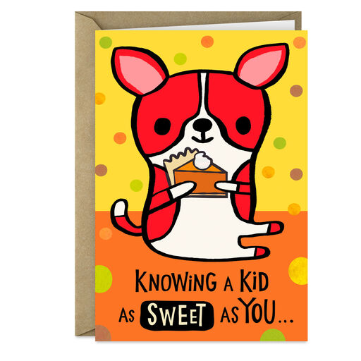 Cute Dog With Pie Sweet Kid Thanksgiving Card, 