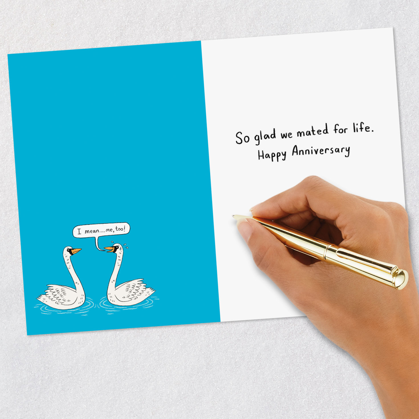 Swans on Lake Funny Anniversary Card for Spouse Signing card image number 6
