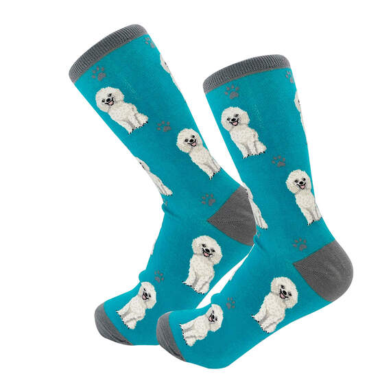 E&S Pets White Poodle Novelty Crew Socks