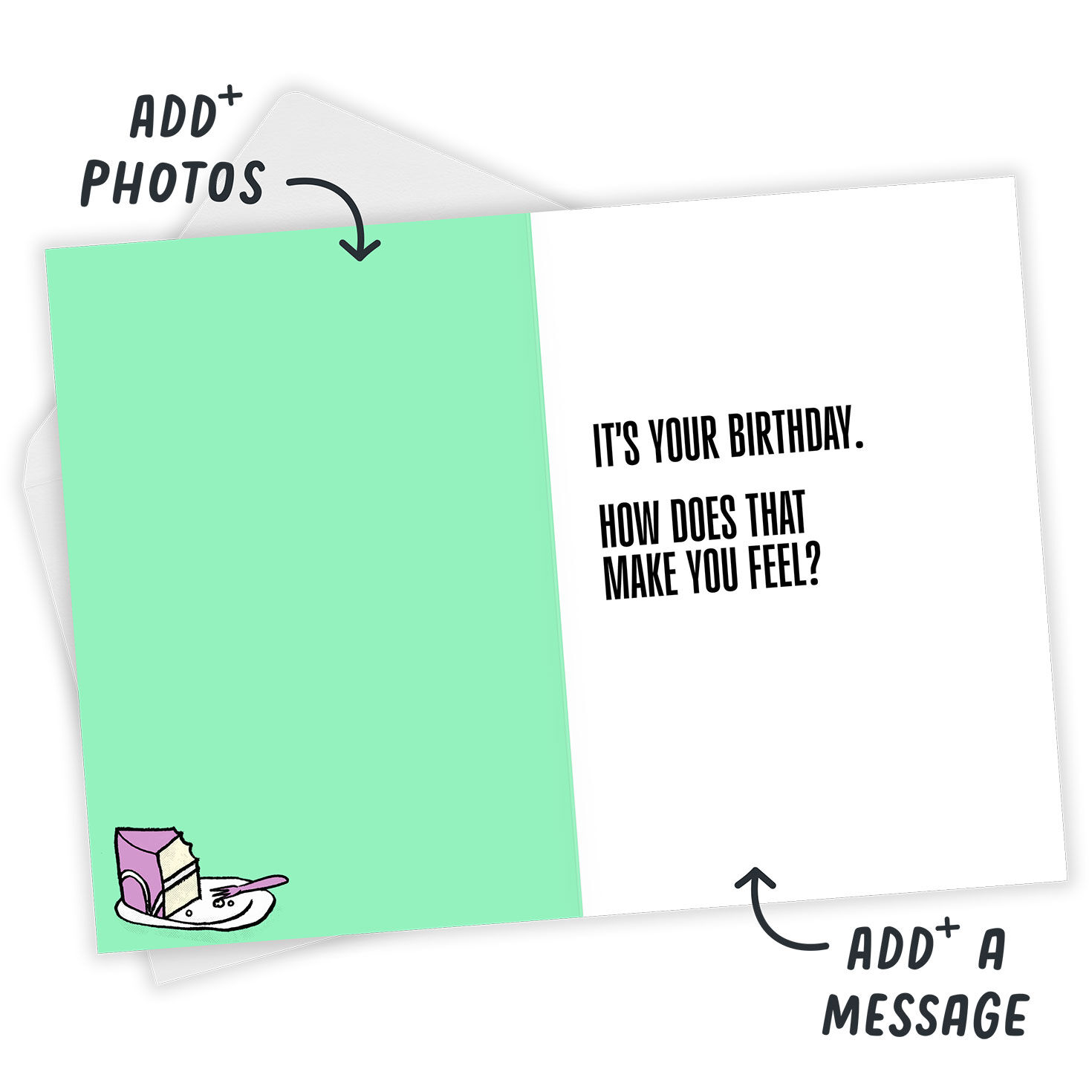 Cake on Therapy Couch Personalized Birthday Card Open Card with Envelope indicating personalization image number 3