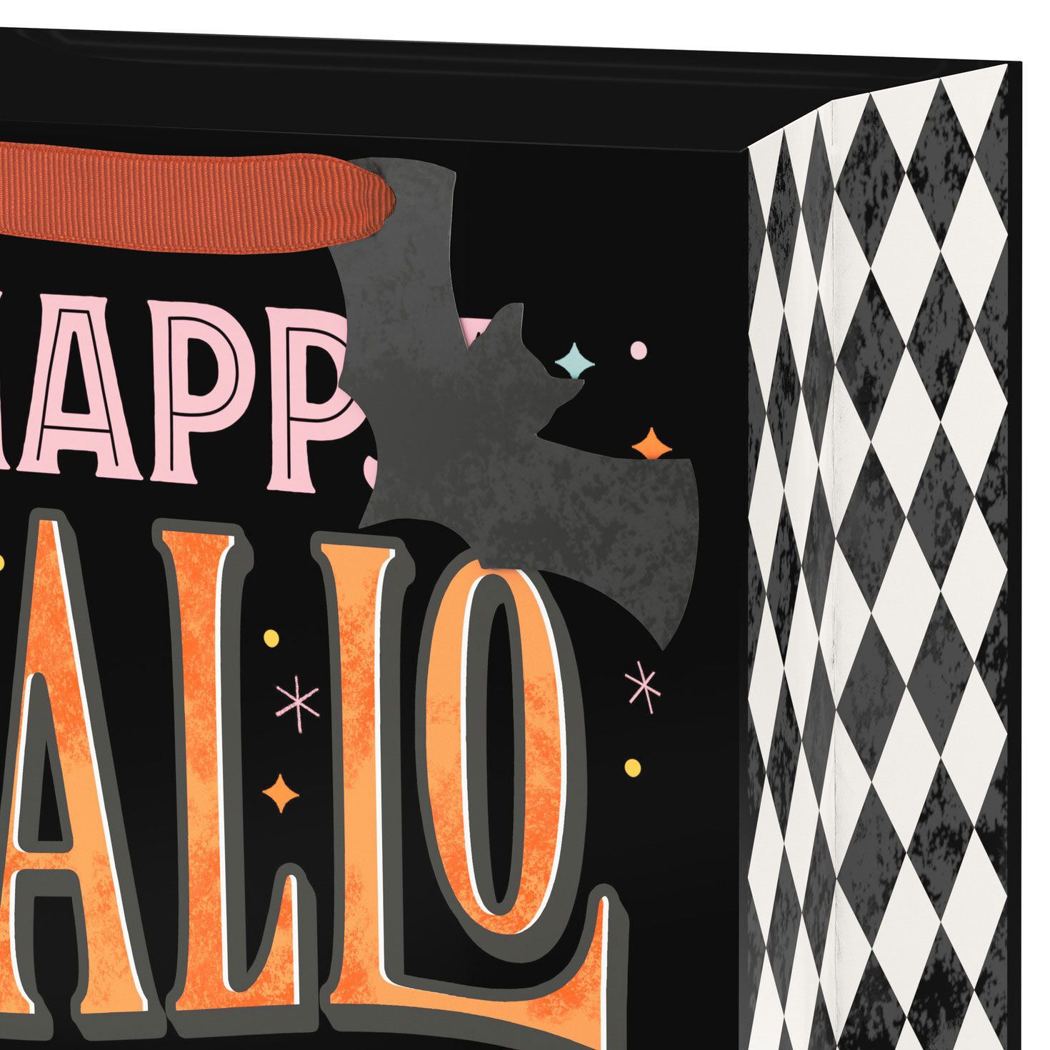 Orange Lettering on Black Large Halloween Gift Bag Handle Detail image number 4