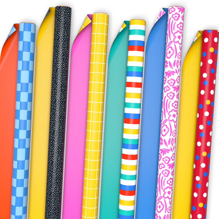 Bold Shapes 6-Pack Assorted Reversible Wrapping Paper Roll Bundle, 150 sq. ft. total