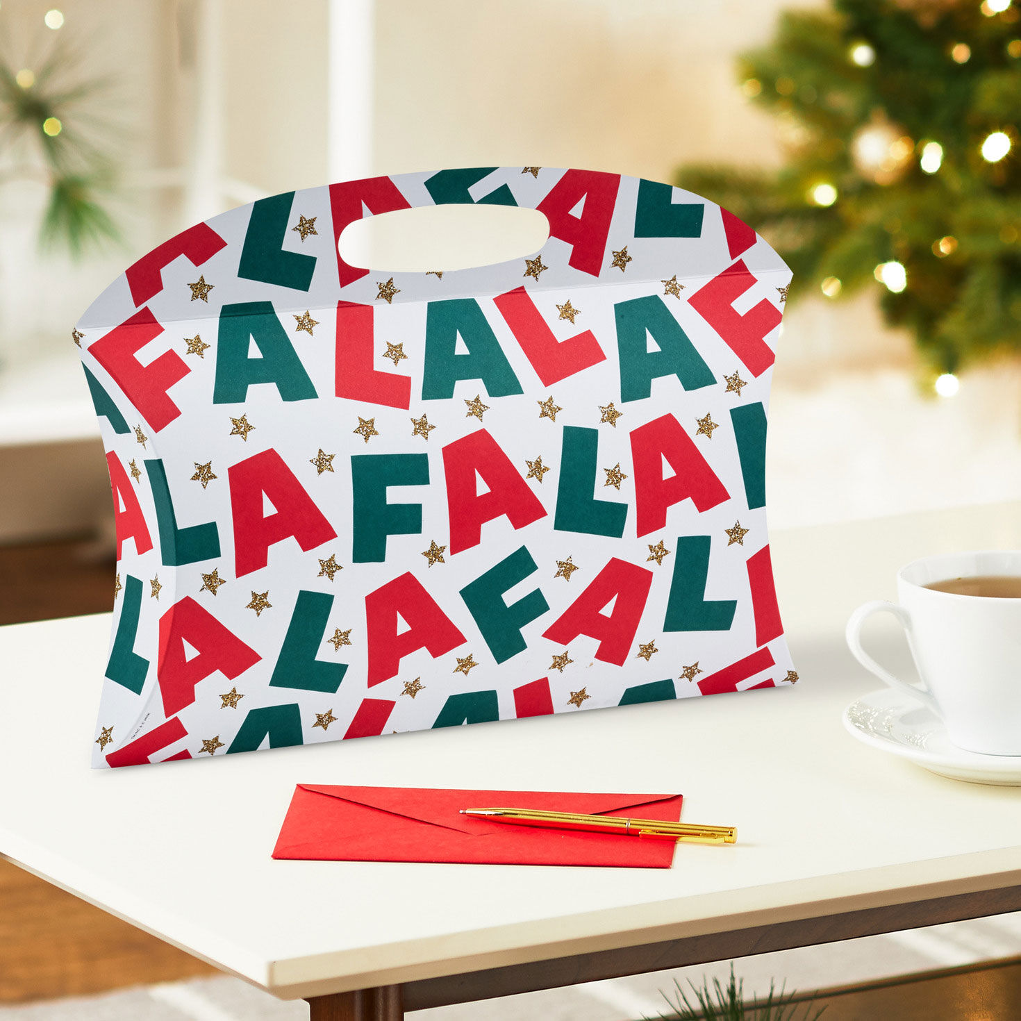 Fa La La Lettering Large Christmas Pillow Box With Handle, , large image number 2