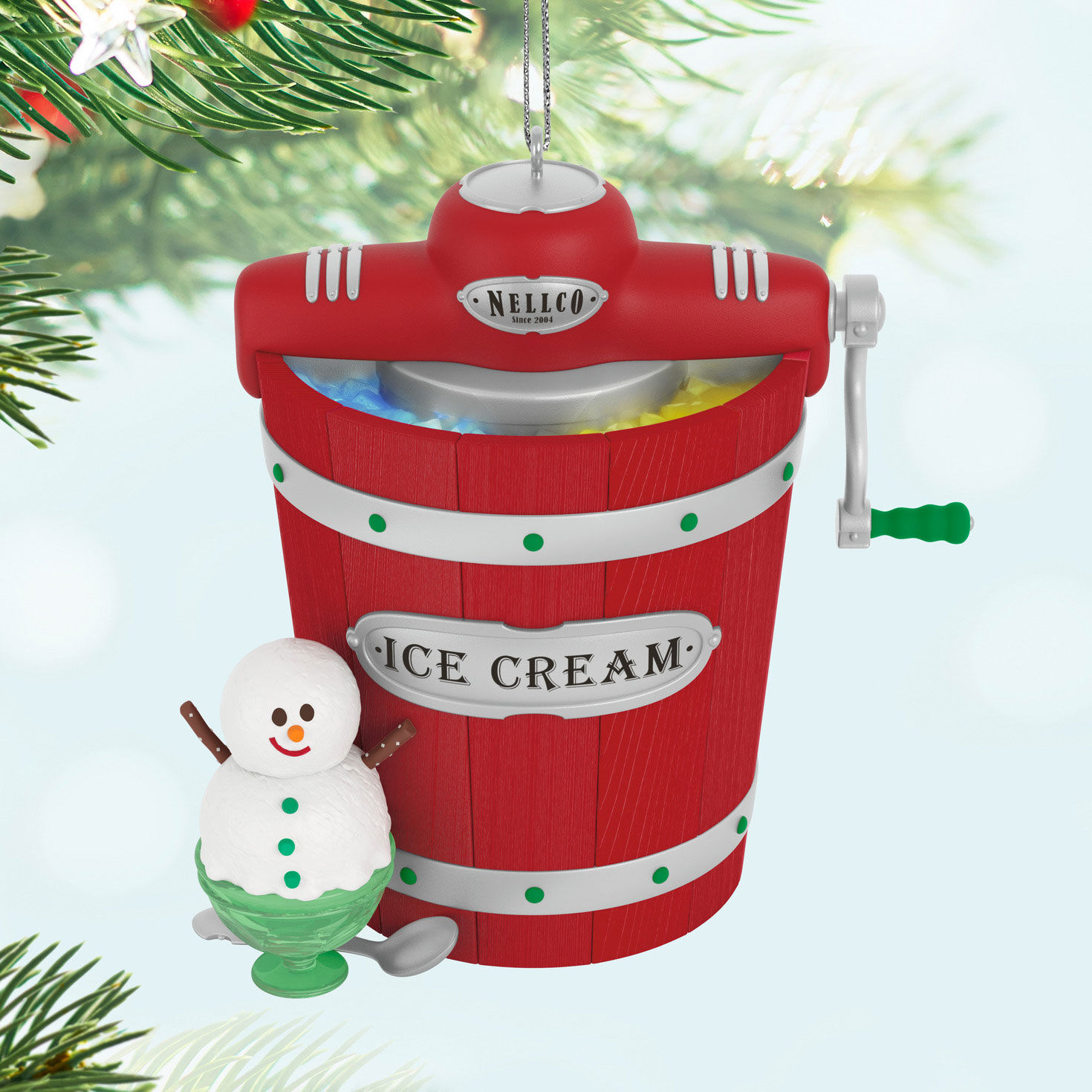 Nellco Ice Cream Maker Keepsake Ornament hanging on tree image number 2