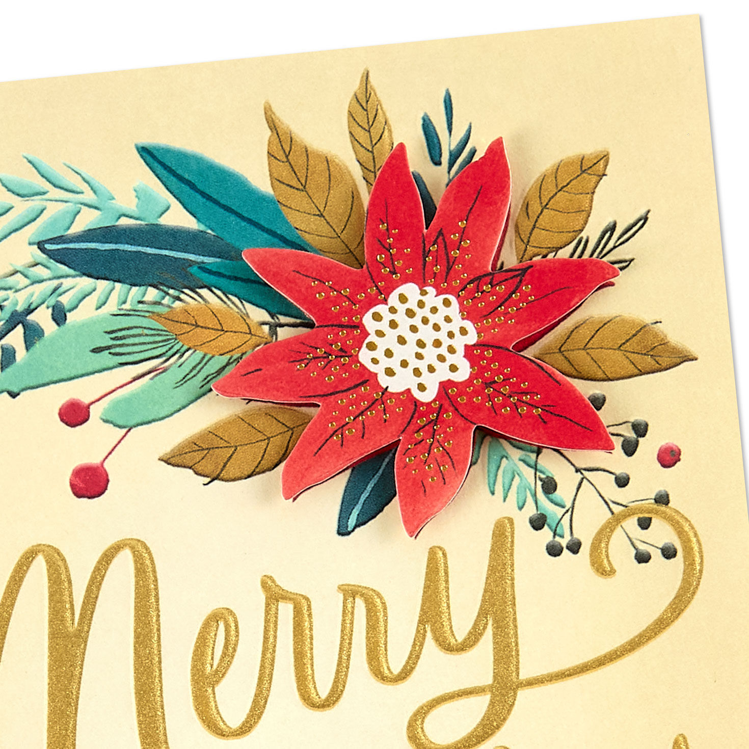 Poinsettia and Pine Boughs Christmas Card Card Front Detail image number 5