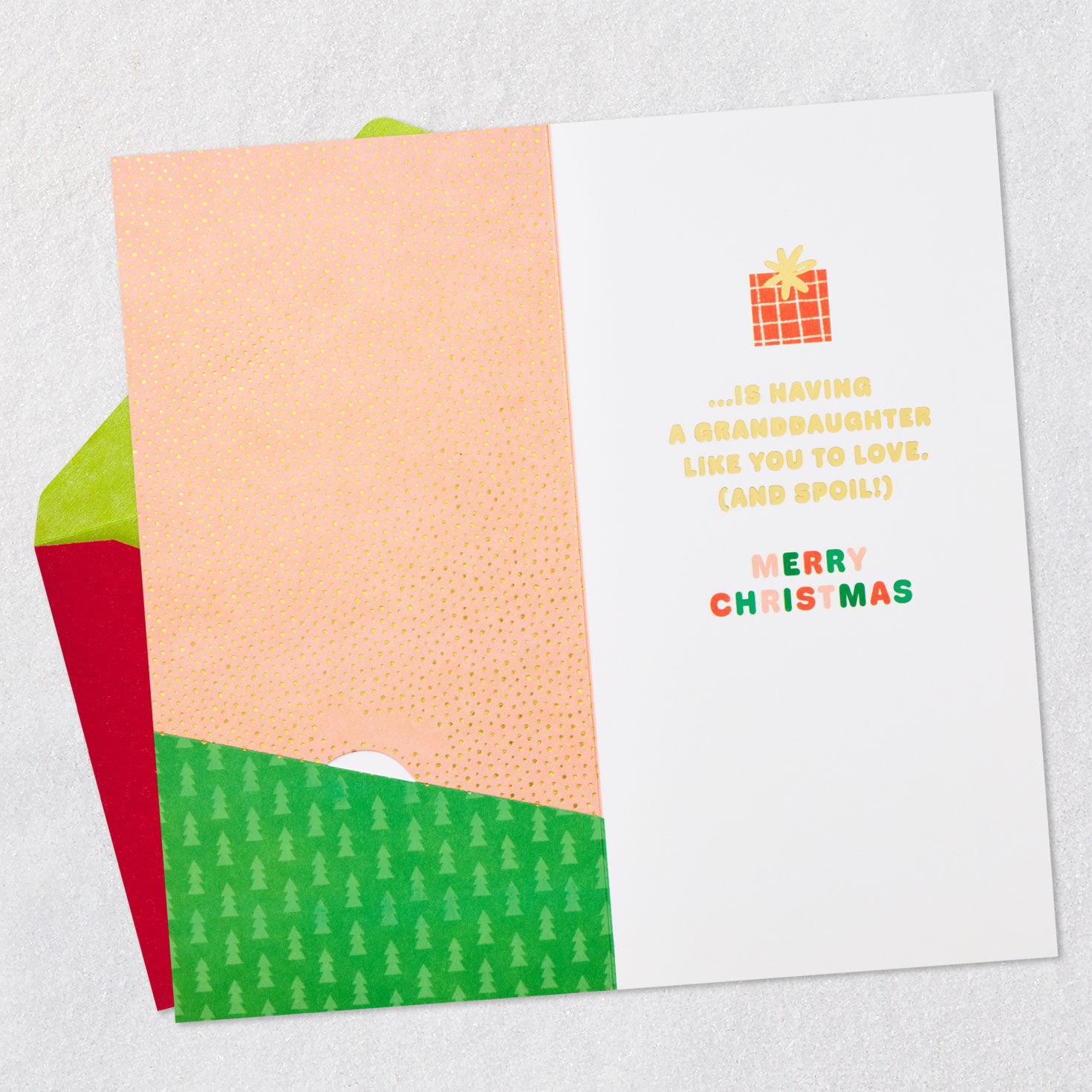 Pink and Green Granddaughter Christmas Gift Card Holder Open card with envelope image number 3