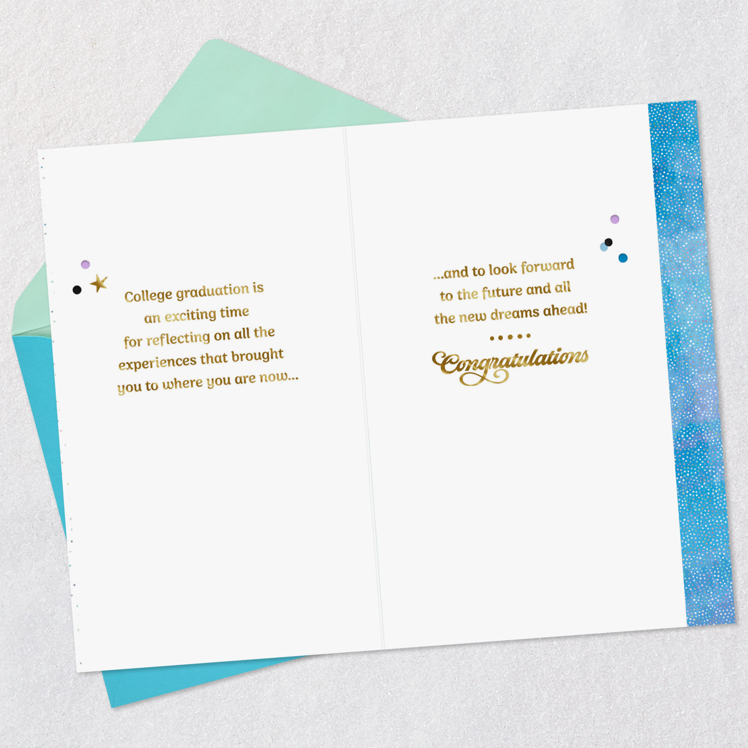Mortarboard and Confetti College Graduation Card Open card with envelope image number 4