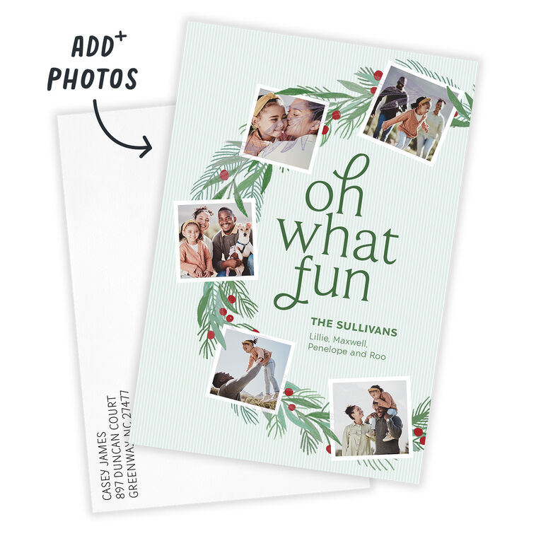 Photos on Garland Personalized Holiday Photo Card Card with Envelope indicating personalization image number 2