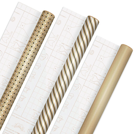 Tailored Trio Wrapping Paper 3-Pack With DIY Bow Templates, 75 sq. ft., 
