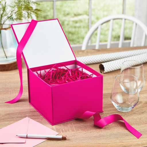 Hot Pink Large Gift Box With Shredded Paper Filler, 