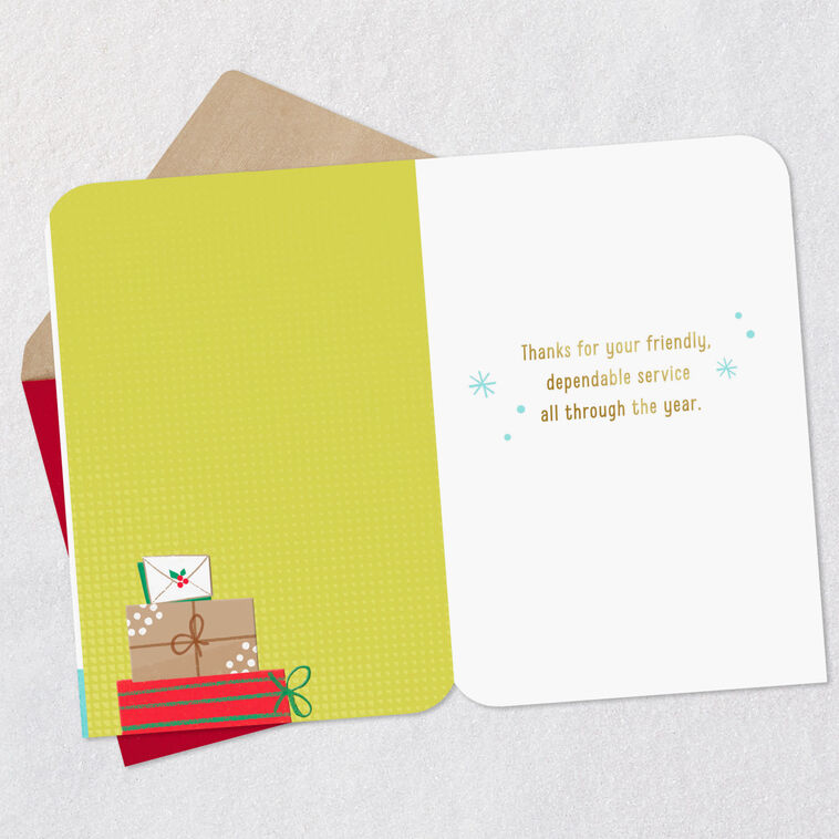 Santa Driving Delivery Truck Christmas Card for Mail Carrier Open card with envelope image number 3