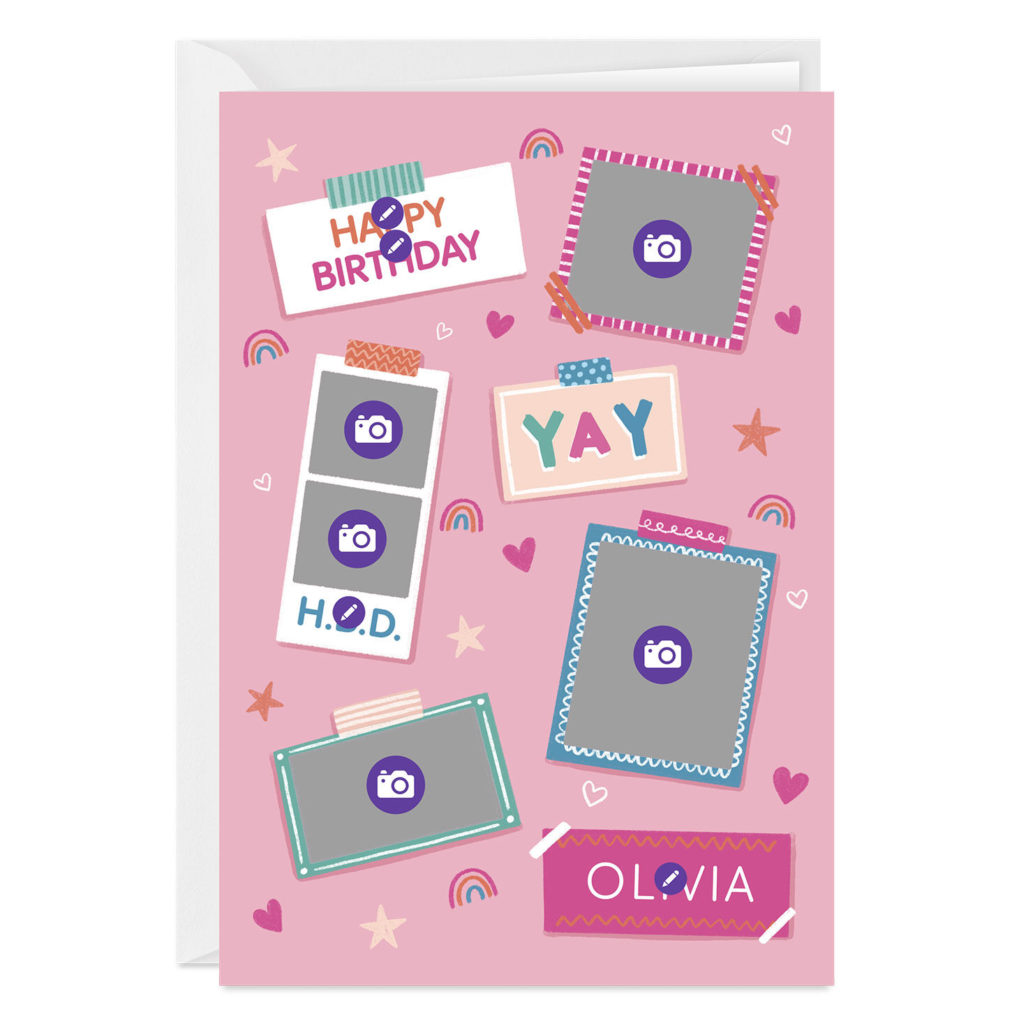 Pink Scrapbook Design Personalized Birthday Card Card Front indicating personalization image number 3