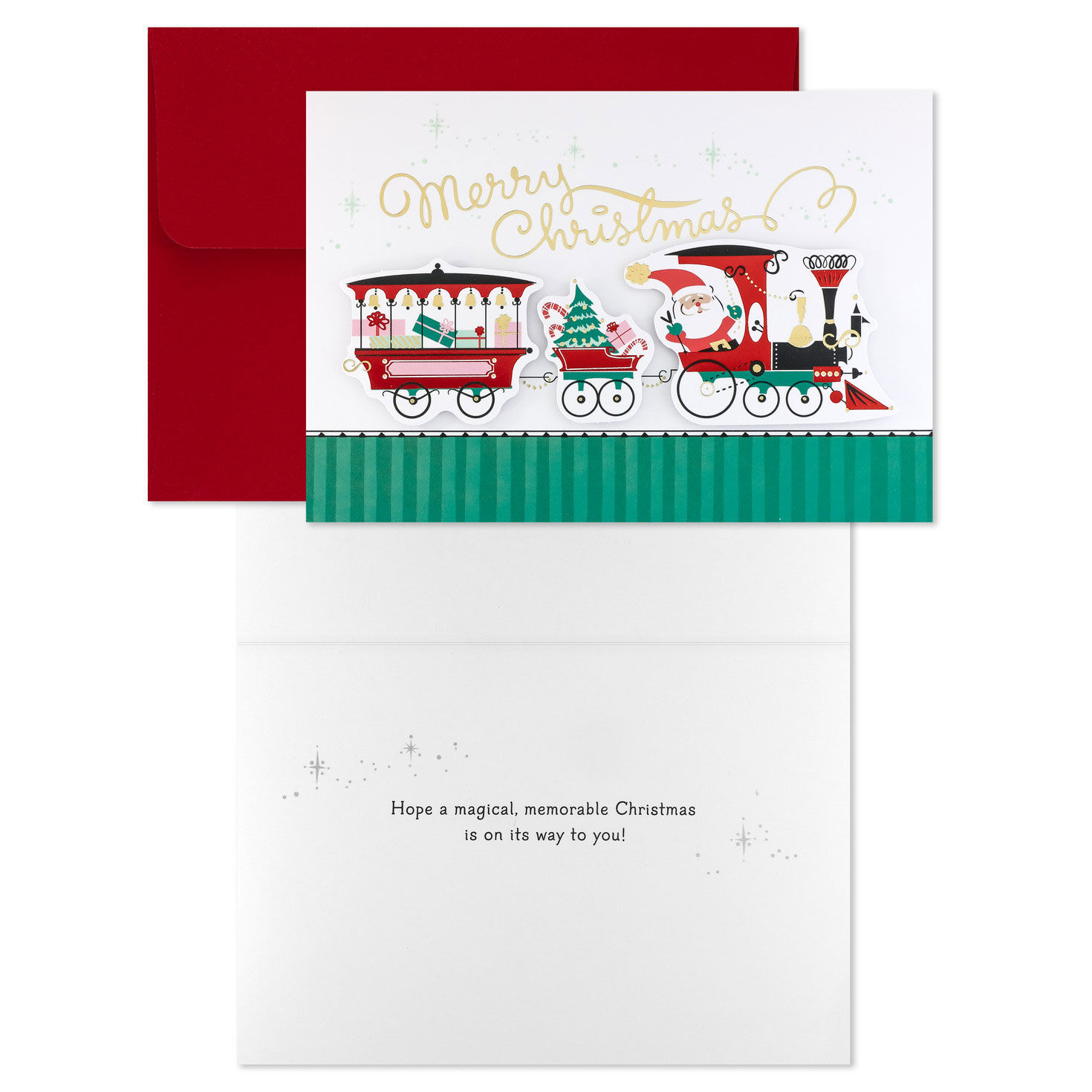 Merry Christmas Santa Train Boxed Christmas Cards Card Front with Sentiment image number 3