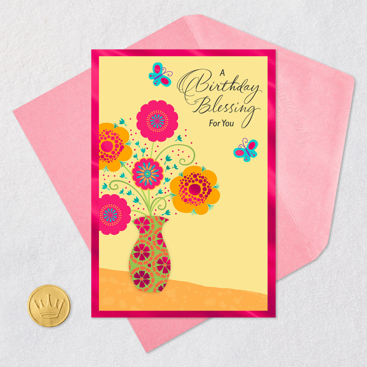 Butterflies and Flowers Religious Birthday Card Card Front with Envelope and Gold Seal image number 6