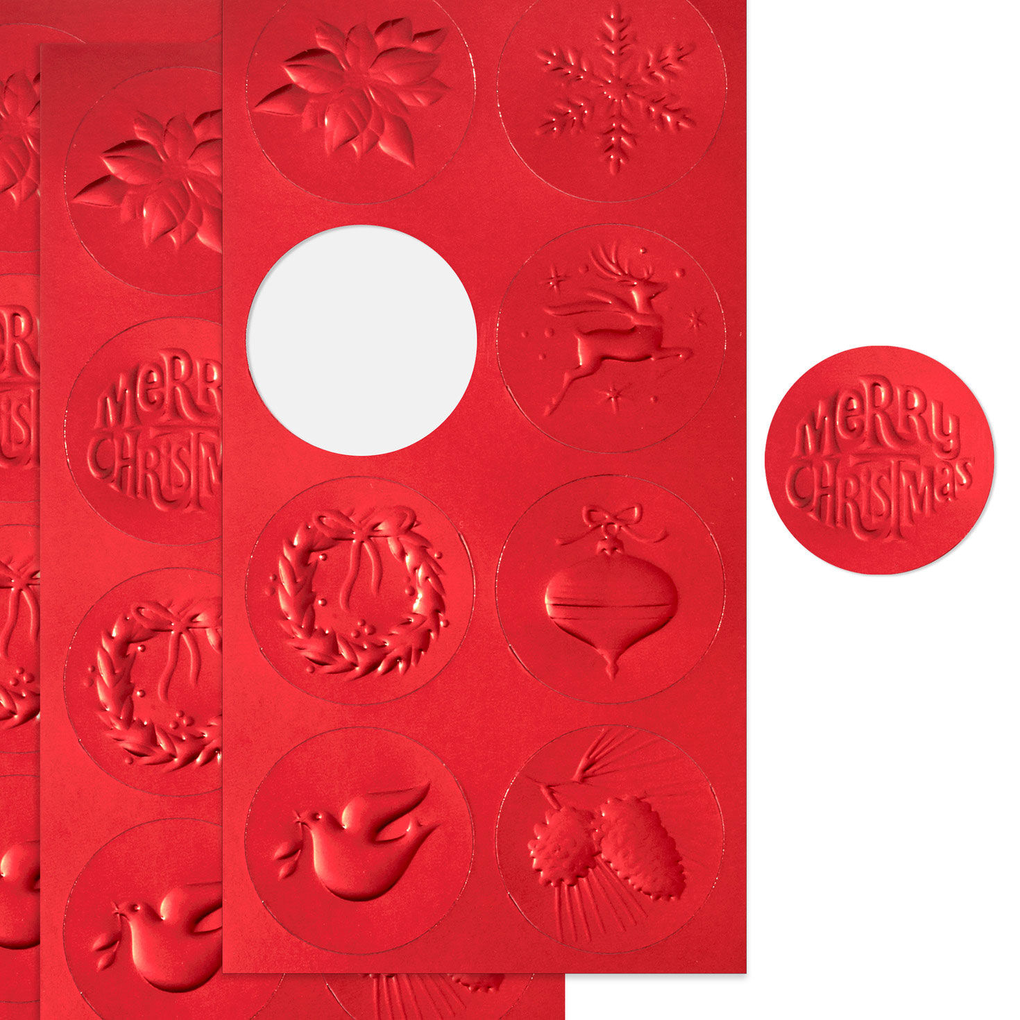 Red Foil Embossed Christmas Seals, 3 sheets, , large image number 4