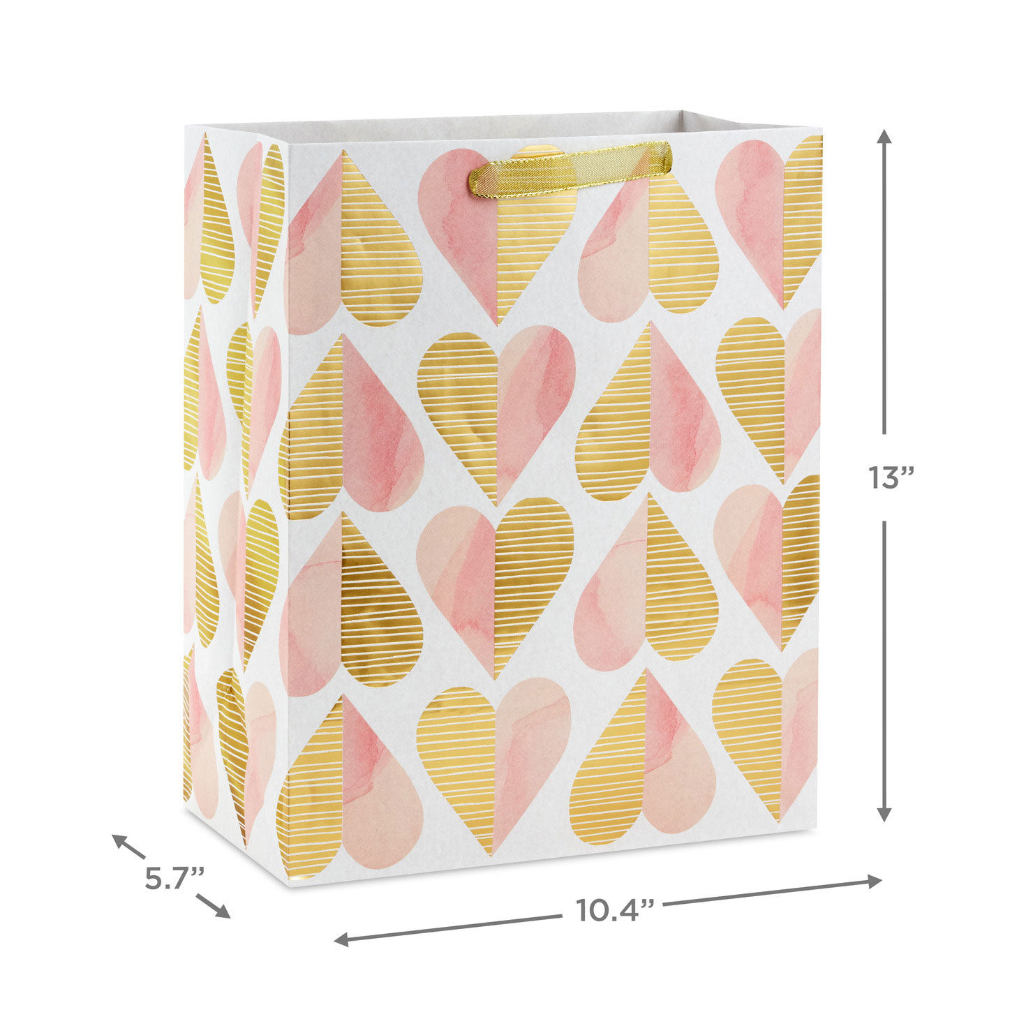 Pink and Gold Hearts on White Large Gift Bag measurement image number 3
