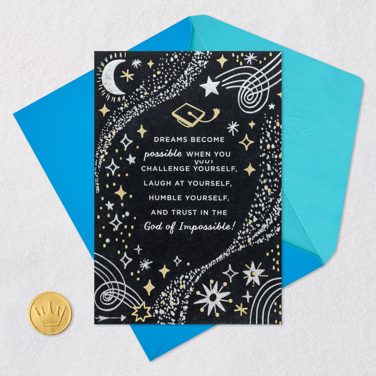 Gold and Silver Religious Celestial Graduation Card Card Front with Envelope and Gold Seal image number 5
