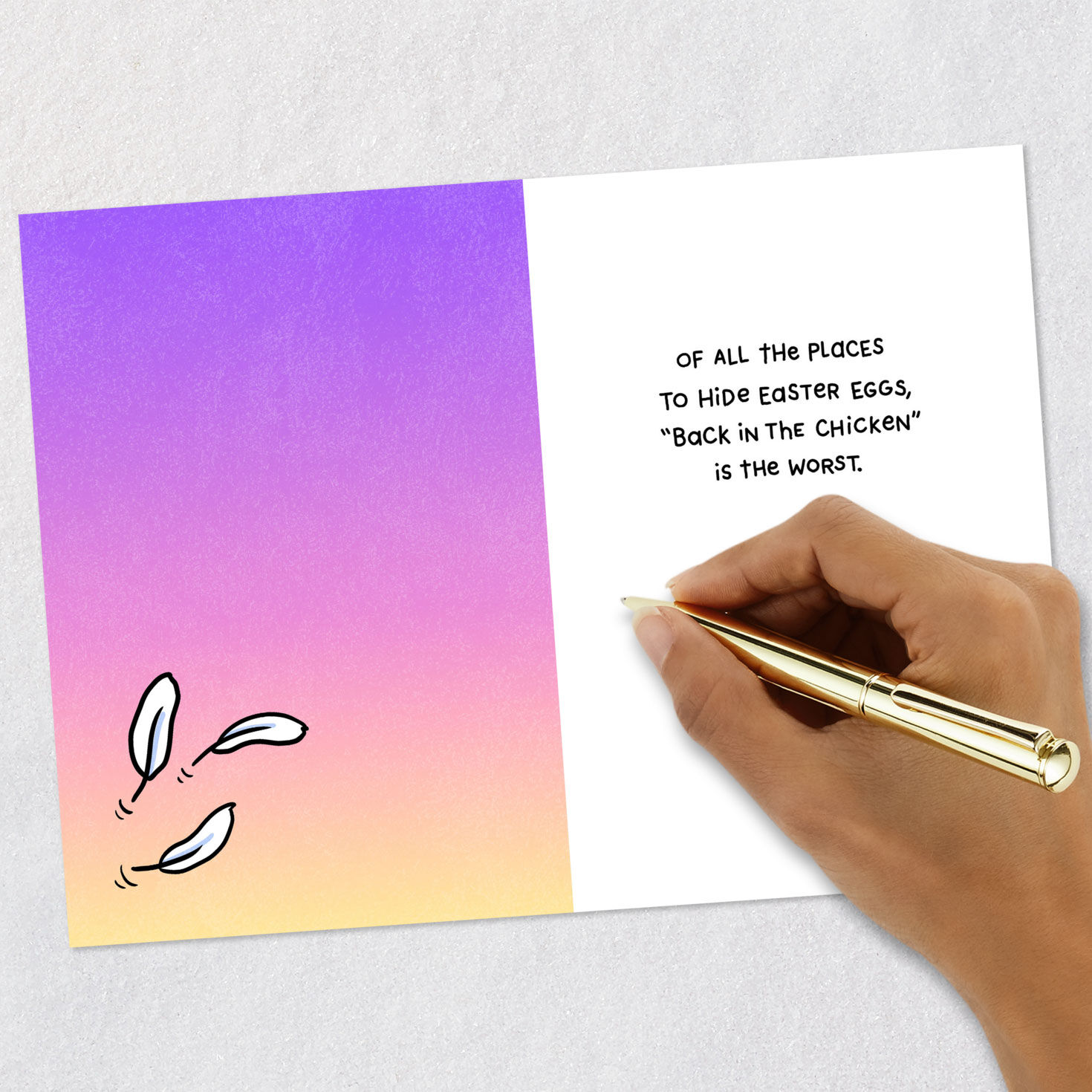Startled Chicken on Purple Ombre Easter Card Signing card image number 6