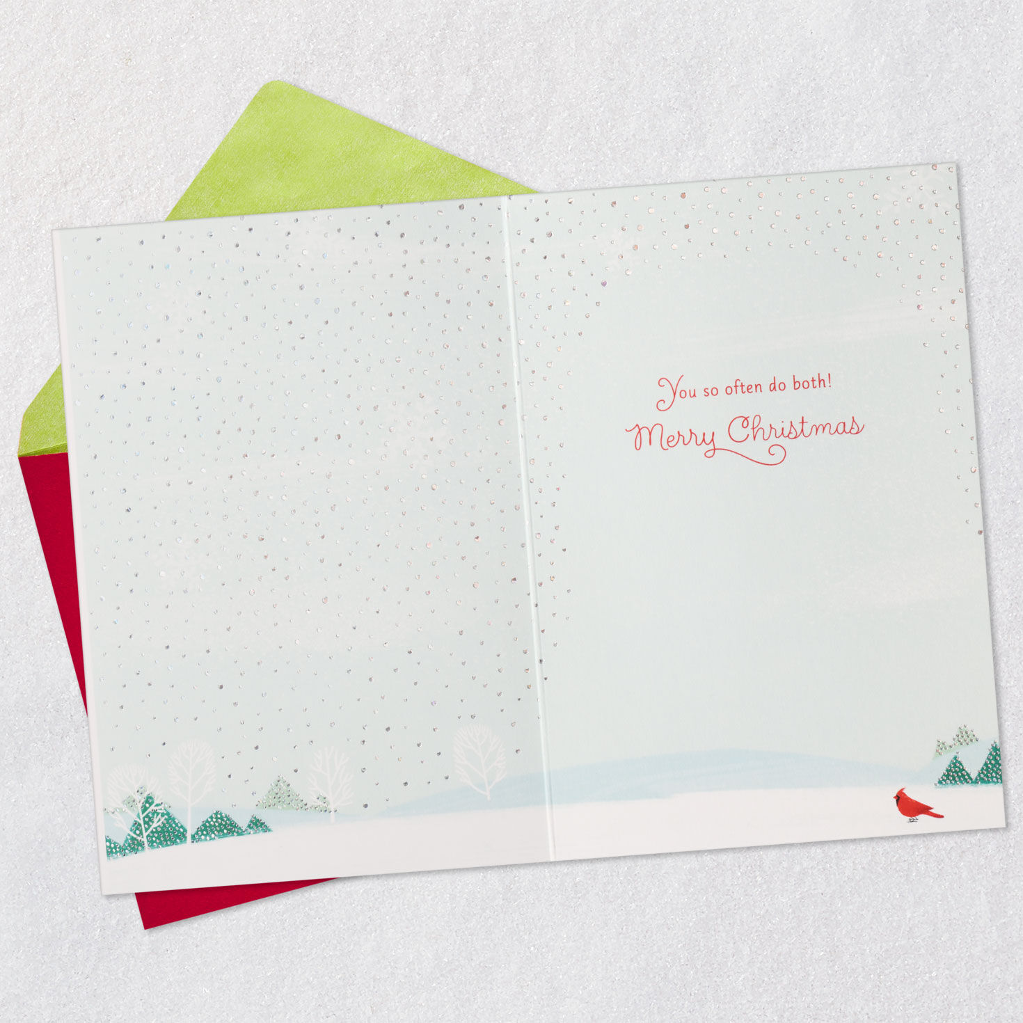 Snowman and Cardinals Aqua Holiday Card Open Card with Envelope image number 3
