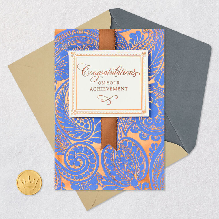 Blue Paisley Congratulations Card Card Front with Envelope and Gold Seal image number 6
