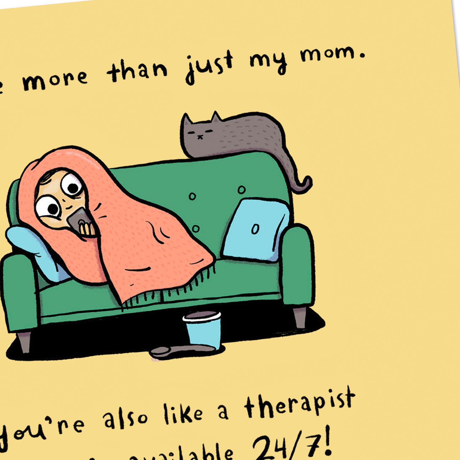 Girl Looking at Phone on Couch with Cat Mother's Day Card  image number 4
