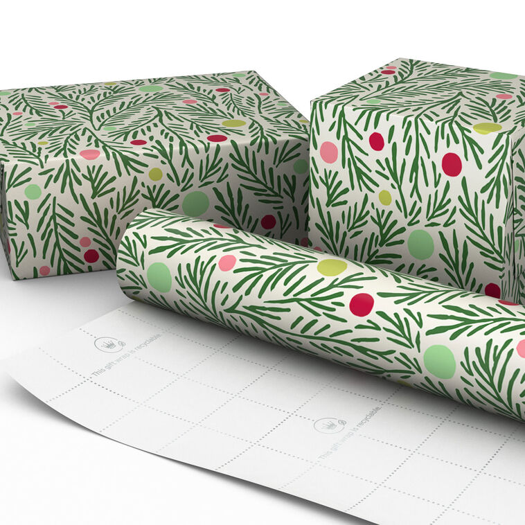 Pine Branches and Dots Holiday Wrapping Paper Wrapped pkg image number 2