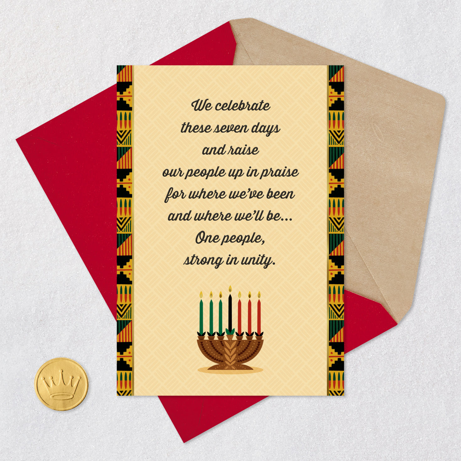 Kinara With Candles Kwanzaa Card Card Front with Envelope and Gold Seal image number 5