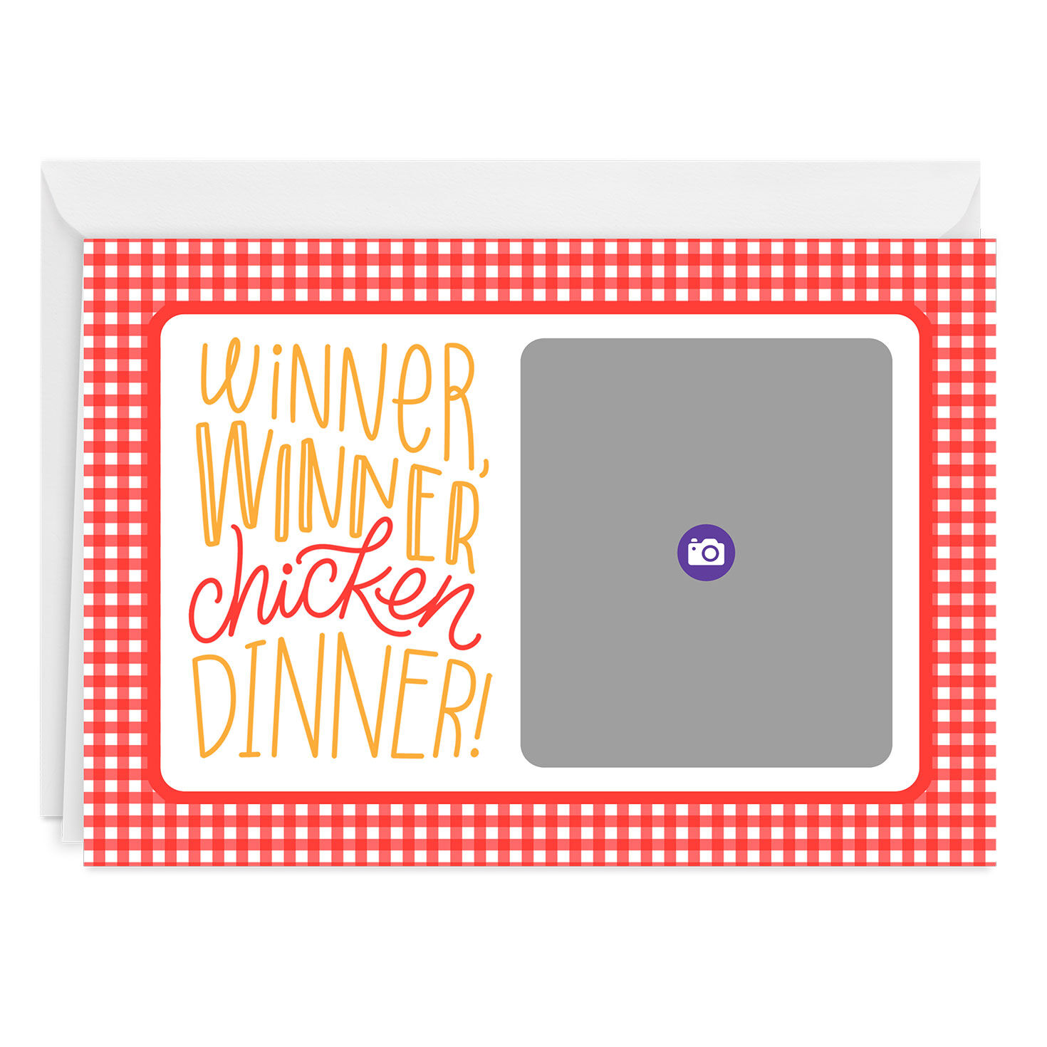Red Plaid Winner Winner Personalized Photo Card Card Front indicating personalization image number 3