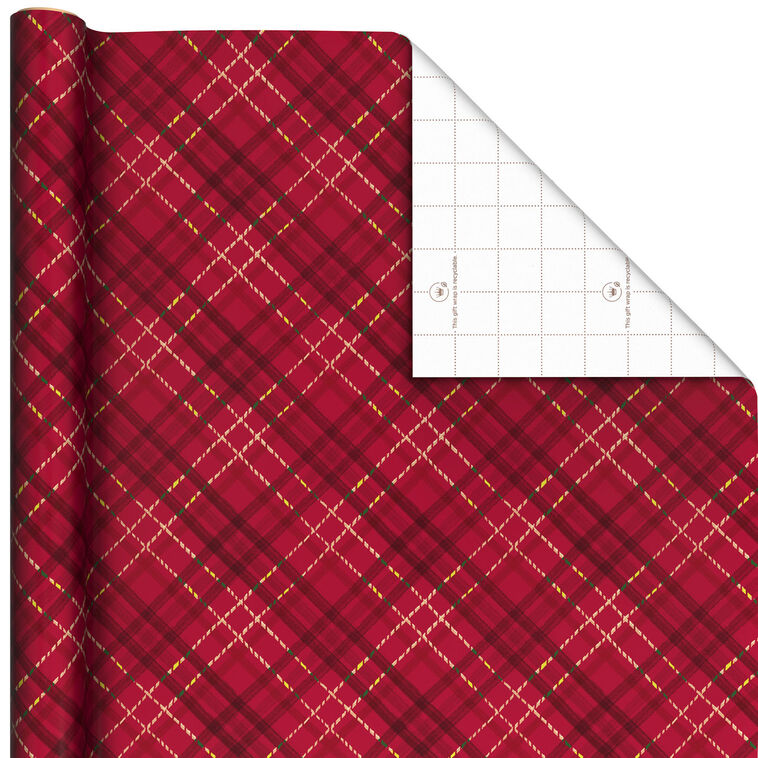 Dark Red Plaid Holiday Wrapping Paper Roll, 35 sq. ft.
