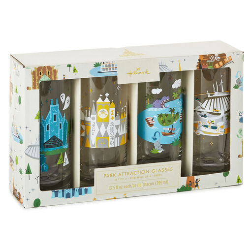 Walt Disney World 50th Anniversary Park Attractions Glasses, Set of 4, 