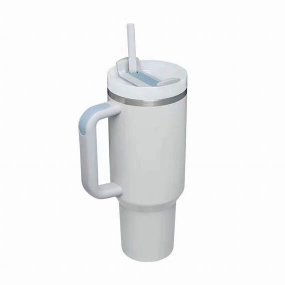 Gray Insulated Stainless Steel Travel Mug With Straw, 40 oz.