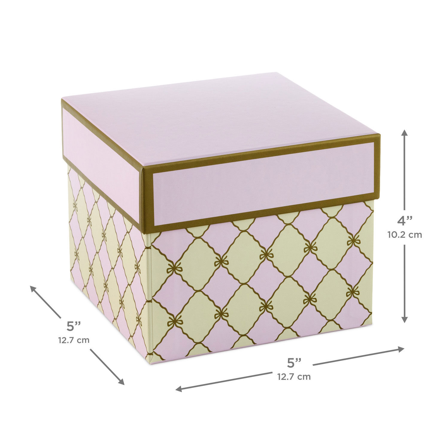 Pink, Cream With Gold Bows Medium Square Gift Box measurement image number 3