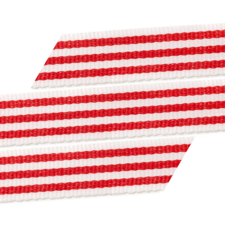 Red and White Striped Holiday Ribbon up close detail image number 4