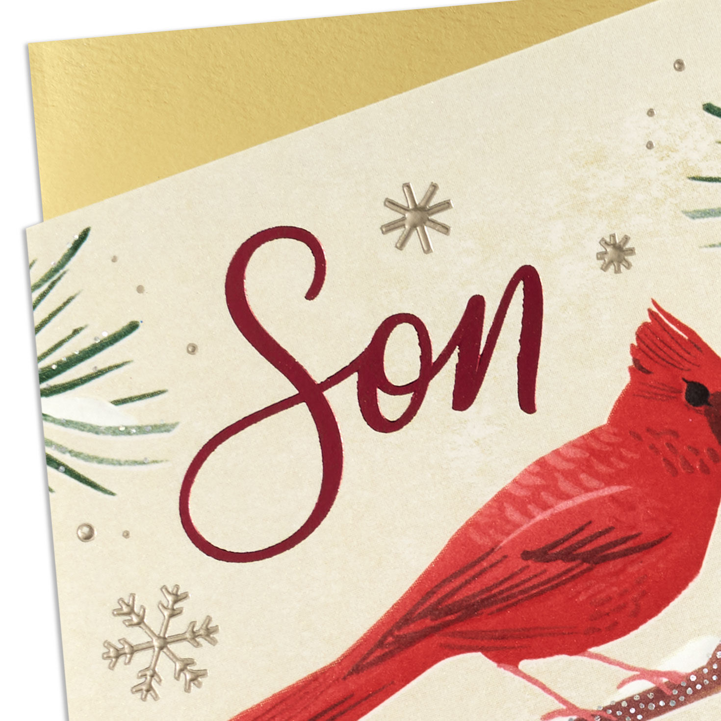 Cardinal on Snowy Branch Son Christmas Card Card Front Detail image number 5