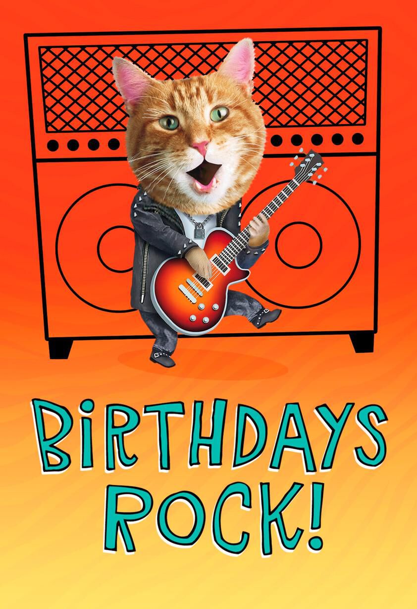 Cat Rocking Out Birthday Card