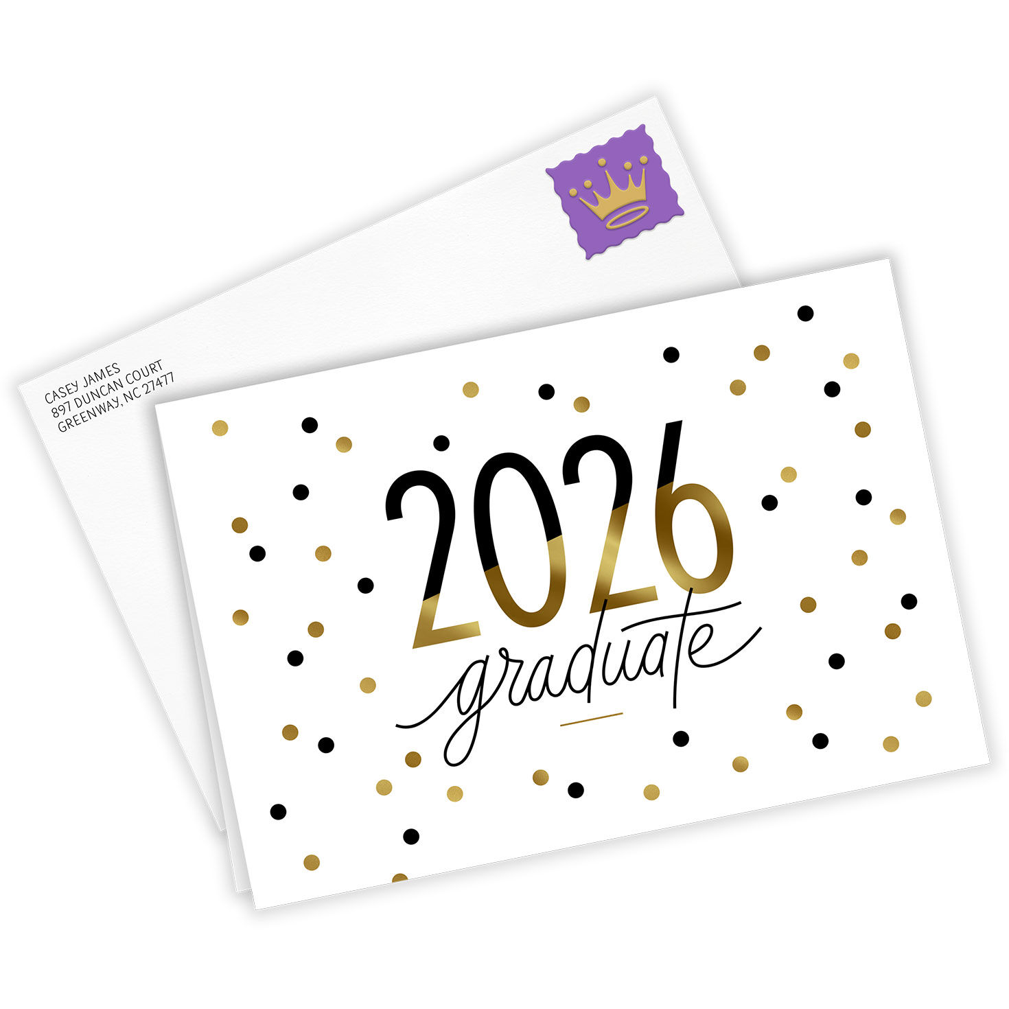Black Gold Numbers and Dots Personalized Grad Card Card Front with Envelope image number 2