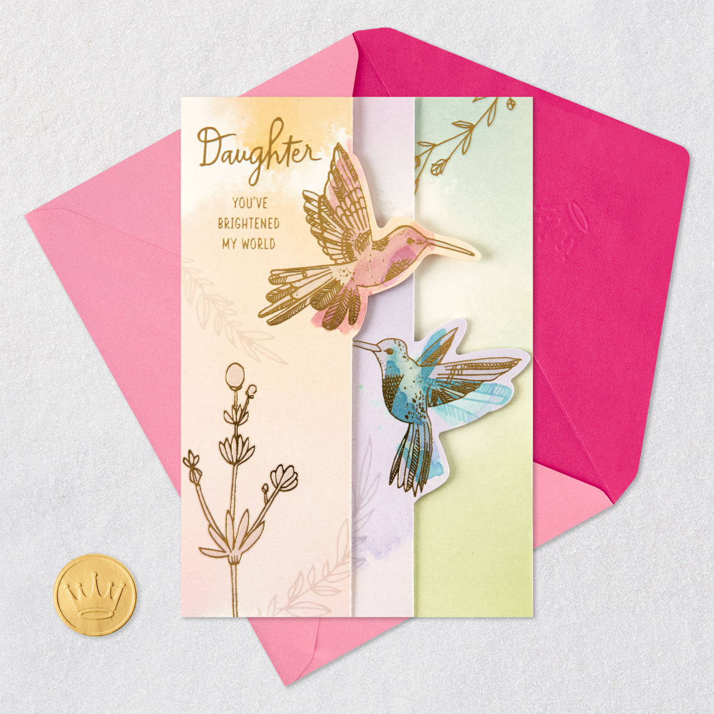 Hummingbirds and Flowers Daughter Birthday Card Card Front with Envelope and Gold Seal image number 9