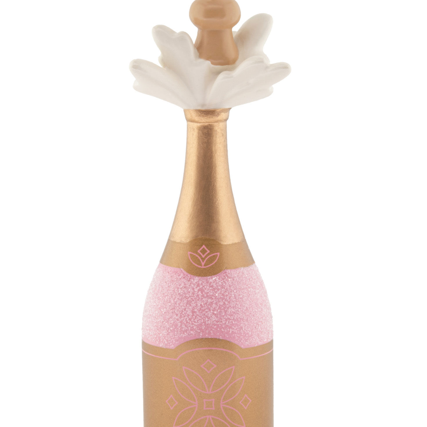 Pink Gold Champagne Bottle Christmas Ornament closeup view image number 5