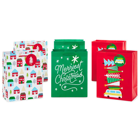 9.6" Assorted Bright and Festive 6-Pack Medium Christmas Gift Bags