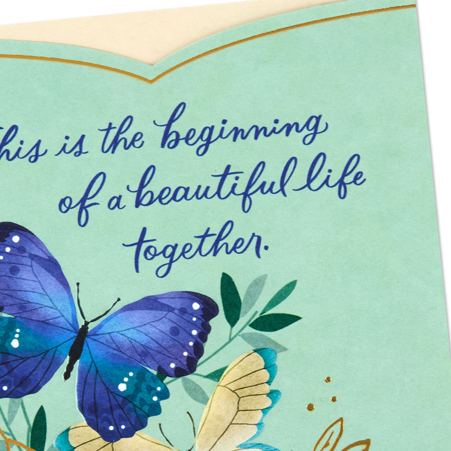 Butterflies and Leaves Wedding Congratulations Card Card Front Detail image number 4