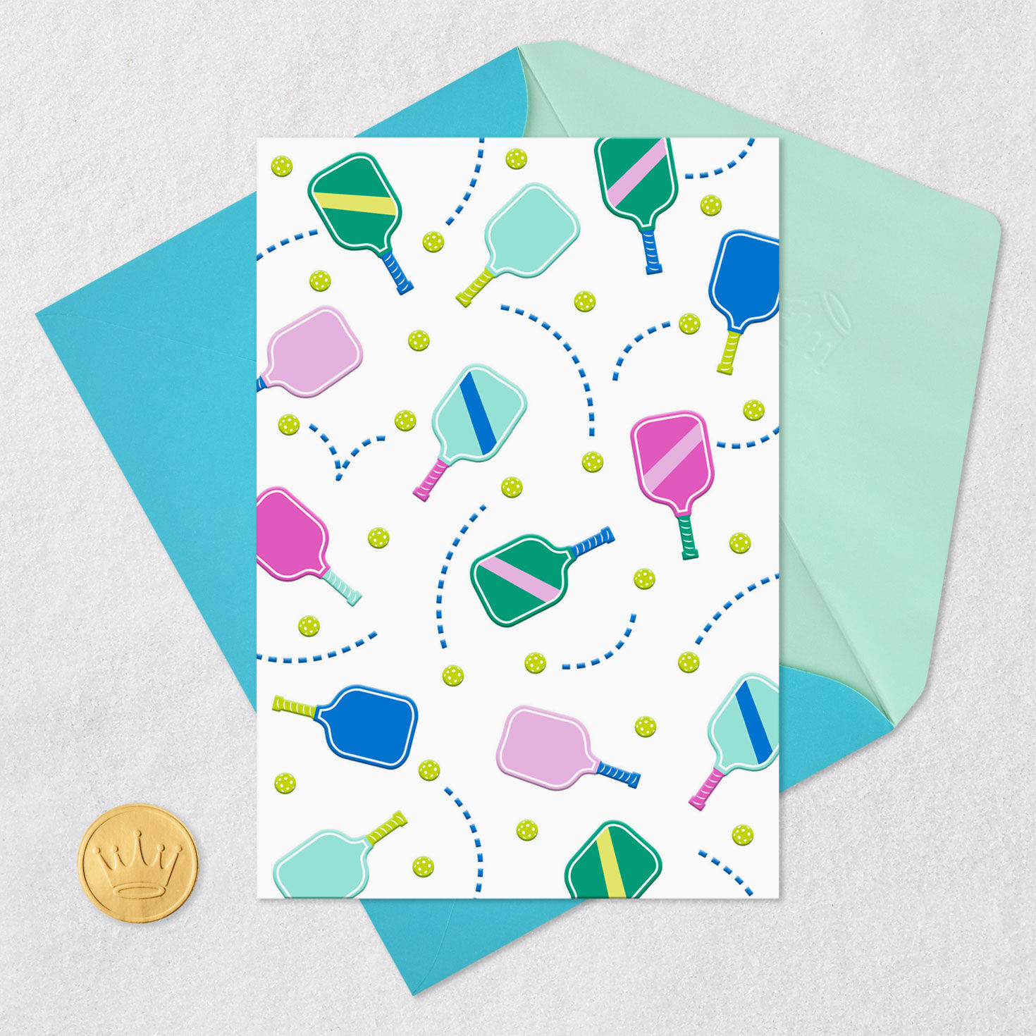 Colorful Pickleball Paddles Blank Card Card Front with Envelope and Gold Seal image number 4