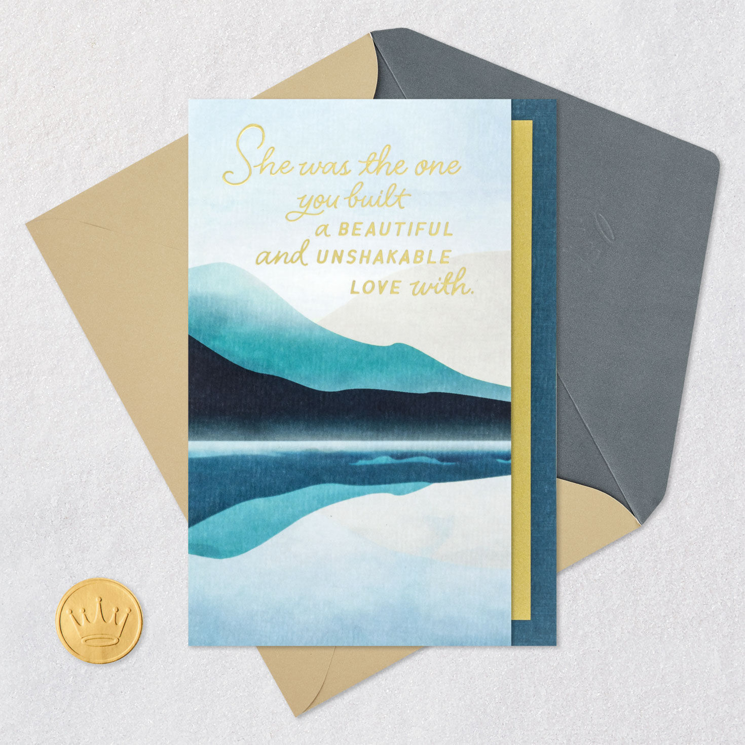Mountain Lake Sympathy Card for Loss of Wife Card Front with Envelope and Gold Seal image number 5