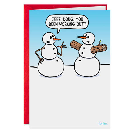 Hugely Happy Workout Snowman Funny Christmas Card, , large